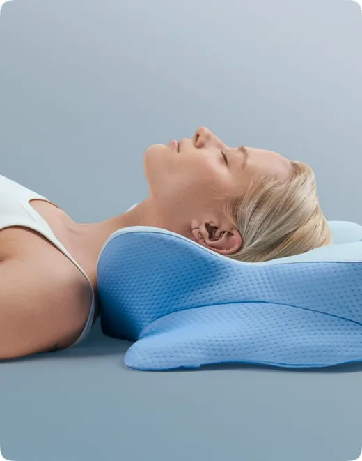 Person sleeping on their back on the pillow