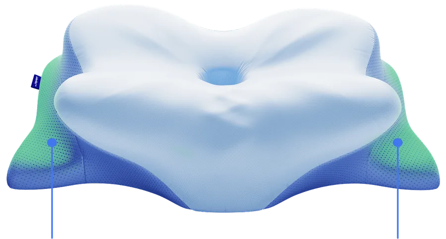 Arm support area highlighted on the pillow